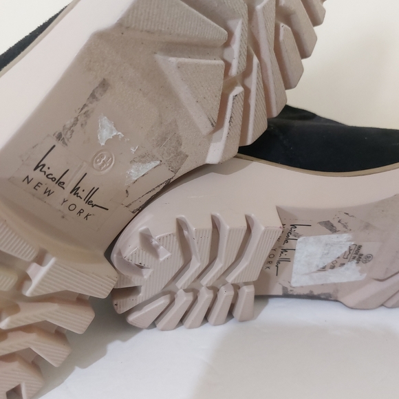 Nicole Miller Bass Black Vegan Leather Grunge Over The Knee Chunky Heeled Boot - Picture 7 of 13